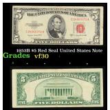 1953B $5 Red Seal United States Note Grades vf++