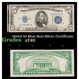 1934A $5 Blue Seal Silver Certificate Grades xf
