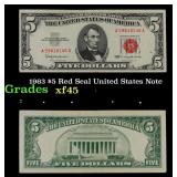 1963 $5 Red Seal United States Note Grades xf+