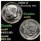 1980-d Kennedy Half Dollar 50c Grades GEM++ Unc
