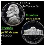 1995-s Proof Jefferson Nickel 5c pr70 dcam SEGS