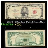 1953B $5 Red Seal United States Note Grades vf++
