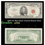 1963 $5 Red Seal United States Note Grades xf+