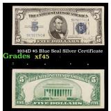1934D $5 Blue Seal Silver Certificate Grades xf+