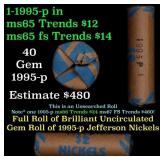 BU Shotgun Jefferson 5c roll, 1995-p 40 pcs Bank $