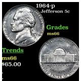 1964-p Jefferson Nickel 5c Grades GEM+ Unc
