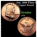 1oz .999 Fine Copper Bullion Round - Franklin Half