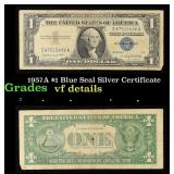 1957A $1 Blue Seal Silver Certificate Grades vf de