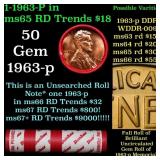 BU Shotgun Lincoln 1c roll, 1963-p 50 pcs Bank Wra