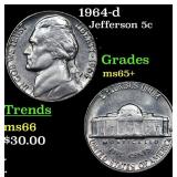 1964-d Jefferson Nickel 5c Grades GEM+ Unc