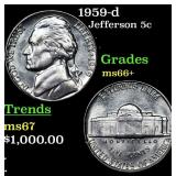 1959-d Jefferson Nickel 5c Grades GEM++ Unc