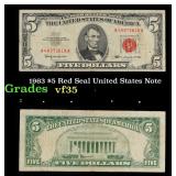 1963 $5 Red Seal United States Note Grades vf++