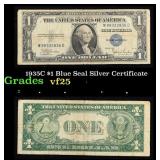 1935C $1 Blue Seal Silver Certificate Grades vf+
