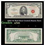 1963 $5 Red Seal United States Note Grades xf+
