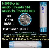 BU Shotgun Jefferson 5c roll, 1988-p 40 pcs Bank $