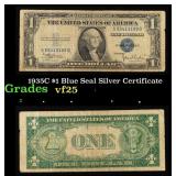 1935C $1 Blue Seal Silver Certificate Grades vf+
