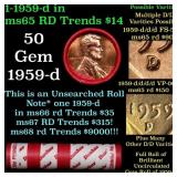 BU Shotgun Lincoln 1c roll, 1959-d 50 pcs Dunbar W