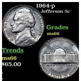 1964-p Jefferson Nickel 5c Grades GEM+ Unc