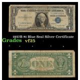 1957B $1 Blue Seal Silver Certificate Grades vf+