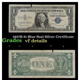 1957B $1 Blue Seal Silver Certificate Grades vf de