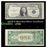1935E $1 Blue Seal Silver Certificate Grades vf++