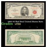 1963 $5 Red Seal United States Note Grades vf++