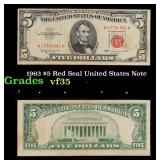 1963 $5 Red Seal United States Note Grades vf++