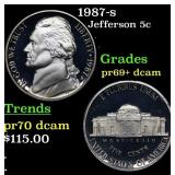 1987-s Proof Jefferson Nickel 5c Grades GEM++ Proo