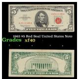 1963 $5 Red Seal United States Note Grades xf