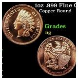 1oz .999 Fine Copper Bullion Round - Indian Cent s