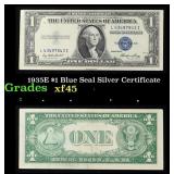 1935E $1 Blue Seal Silver Certificate Grades xf+