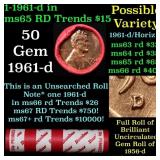 BU Shotgun Lincoln 1c roll, 1961-d 50 pcs Dunbar W