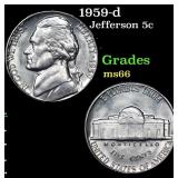 1959-d Jefferson Nickel 5c Grades GEM+ Unc