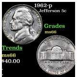 1962-p Jefferson Nickel 5c Grades GEM+ Unc