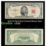 1953 $5 Red Seal United States Note Grades vf++