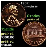 1962 Proof Lincoln Cent 1c Grades Gem++ Proof Red