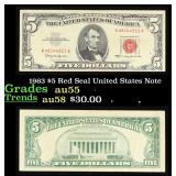 1963 $5 Red Seal United States Note Grades Choice