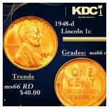1948-d Lincoln Cent 1c Grades GEM+ Unc RD