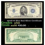 1934D $5 Blue Seal Silver Certificate Grades xf+