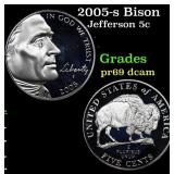 2005-s Bison Proof Jefferson Nickel 5c Grades GEM+