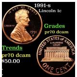 1991-s Proof Lincoln Cent 1c GEM++ Proof Deep Came