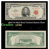 1963 $5 Red Seal United States Note Grades xf