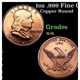1oz .999 Fine Copper Bullion Round - Franklin Half