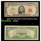 1963 $5 Red Seal United States Note Grades vf+