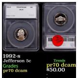 1992-s Proof Jefferson Nickel 5c pr70 dcam SEGS
