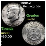 1990-d Kennedy Half Dollar 50c Grades GEM+ Unc