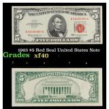 1963 $5 Red Seal United States Note Grades xf