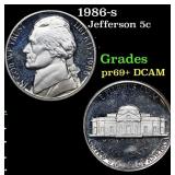 1986-s Proof Jefferson Nickel 5c Grades GEM++ Proo