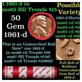 BU Shotgun Lincoln 1c roll, 1961-d 50 pcs Dunbar W