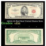 1953A $5 Red Seal United States Note Grades vf++